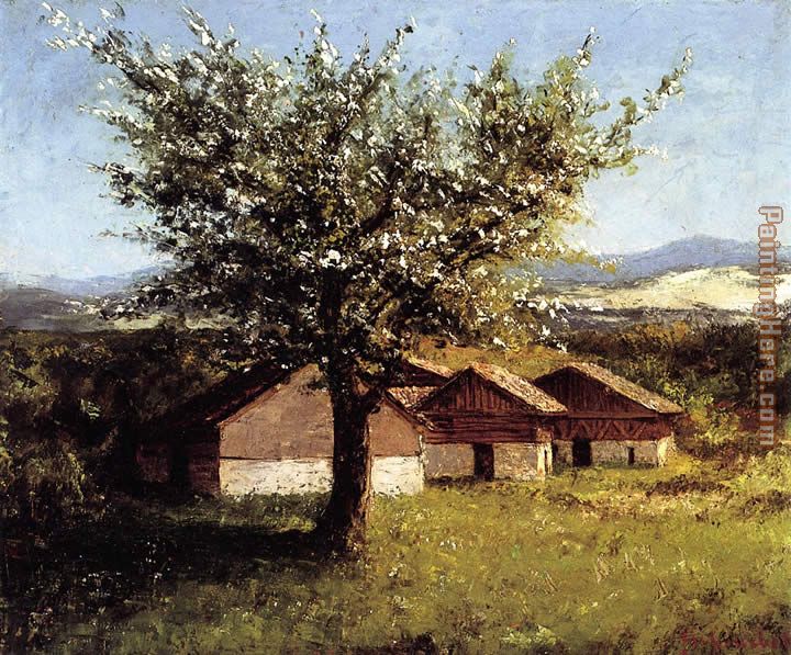 Gustave Courbet Swiss Landscape with Flowering Apple Tree